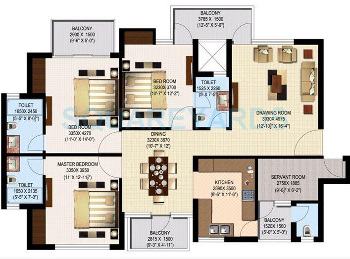 Floor plan of 3 BHK 2312 Sq. Ft. Apartment in Sidhartha NCR One, Gurgaon