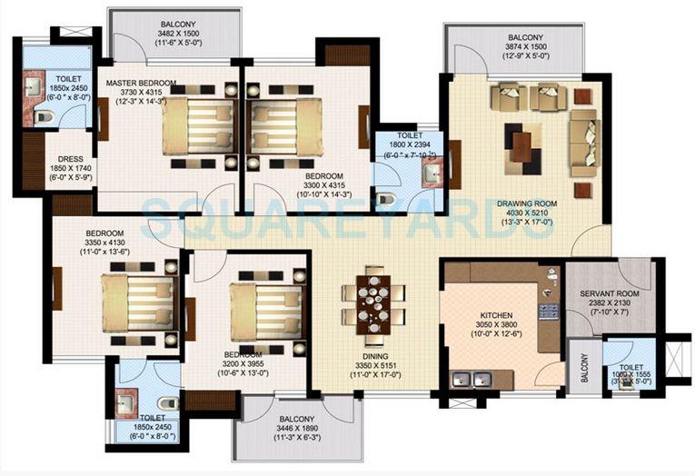 Floor plan of 4 BHK 2313 Sq. Ft. Apartment in Sidhartha NCR One, Gurgaon
