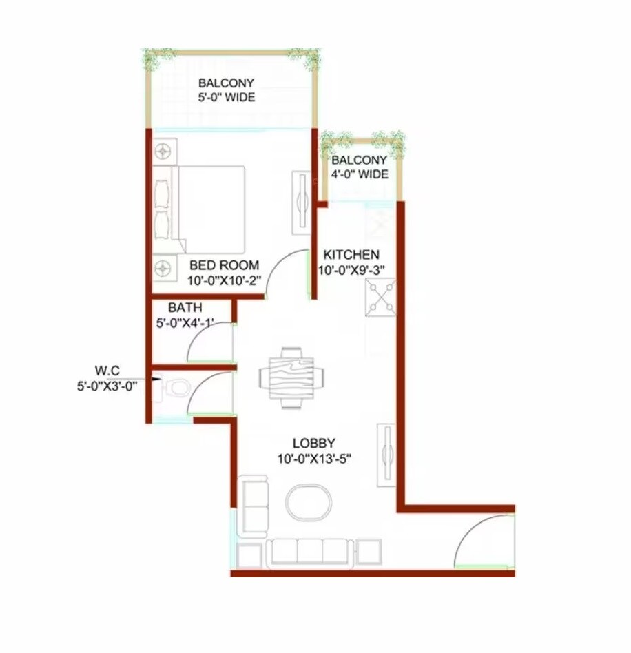 Floor plan of 1 BHK 439 Sq. Ft. Apartment in Signature Global Andour Height, Gurgaon