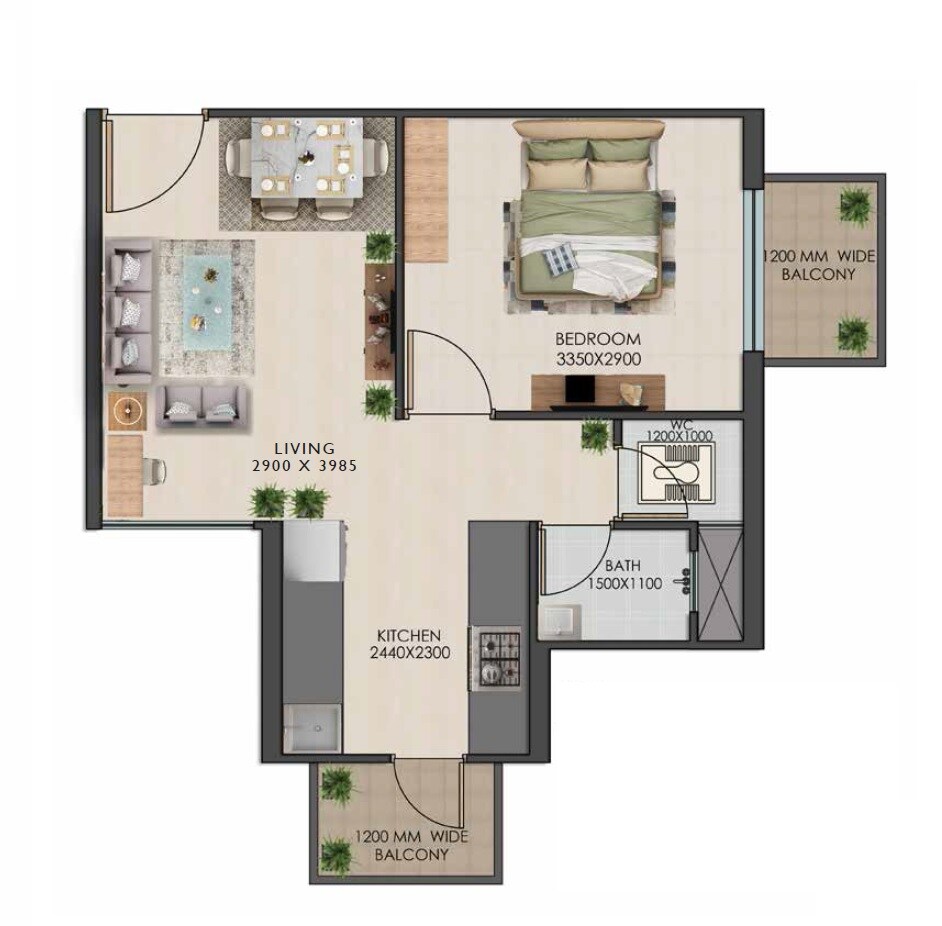 Floor plan of 1 BHK 464 Sq. Ft. Apartment in Signature Global Golf Greens, Gurgaon