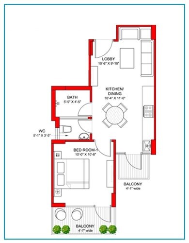 Floor plan of 1 BHK 421 Sq. Ft. Apartment in Signature Global Grand Iva, Gurgaon