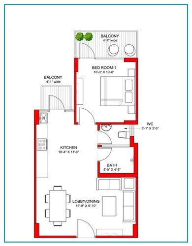Floor plan of 1 BHK 489 Sq. Ft. Apartment in Signature Global Grand Iva, Gurgaon