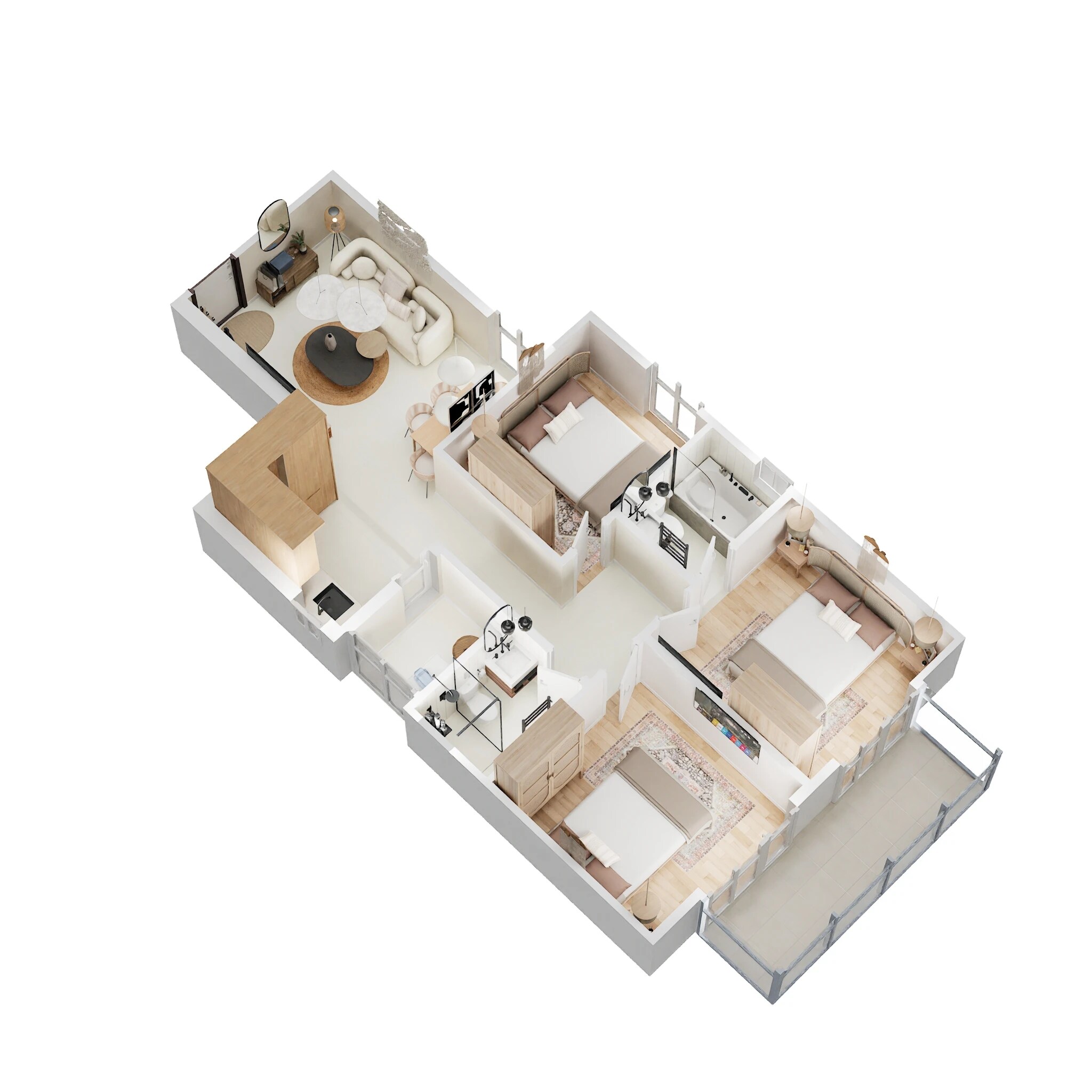 Floor plan of 3 BHK 744 Sq. Ft. Apartment in Signature Global Imperial, Gurgaon