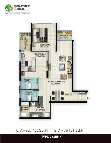  2 BHK Apartment at Signature Global Orchard Avenue, Sector 93 – for Sale