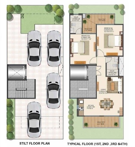 Floor plan of 2 BHK 1022 Sq. Ft. Ind Floor in Signature Global Park 4 and 5, Gurgaon