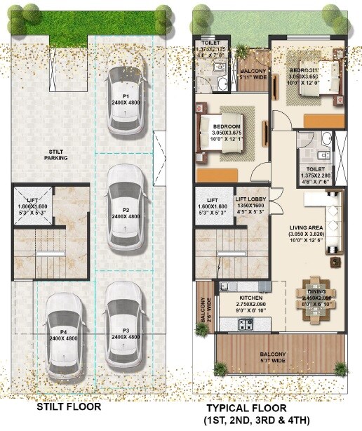 Floor plan of 2 BHK 1020 Sq. Ft. Ind Floor in Signature Global Park 4 and 5, Gurgaon