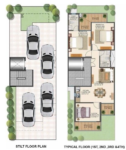 Floor plan of 3 BHK 1120 Sq. Ft. Ind Floor in Signature Global Park 4 and 5, Gurgaon