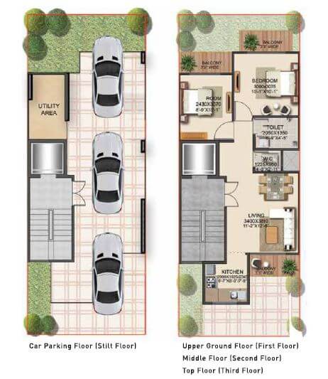 Floor plan of 2 BHK 745 Sq. Ft. Ind Floor in Signature Global Park, Gurgaon
