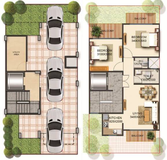 Floor plan of 2 BHK 822 Sq. Ft. Ind Floor in Signature Global Park, Gurgaon