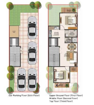 Floor plan of 2 BHK 845 Sq. Ft. Ind Floor in Signature Global Park, Gurgaon