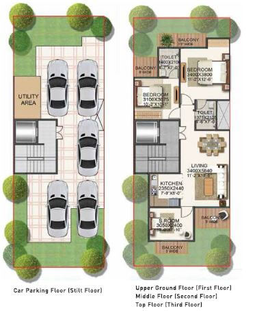 Floor plan of 2 BHK 1153 Sq. Ft. Ind Floor in Signature Global Park, Gurgaon