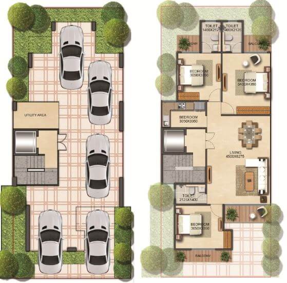 Floor plan of 3 BHK 1210 Sq. Ft. Ind Floor in Signature Global Park, Gurgaon