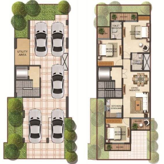 Floor plan of 3 BHK 1211 Sq. Ft. Ind Floor in Signature Global Premium Floors, Gurgaon