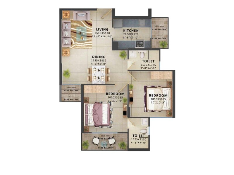  2 BHK Apartment at Signature Global Prime, Sector 63a – for Rent