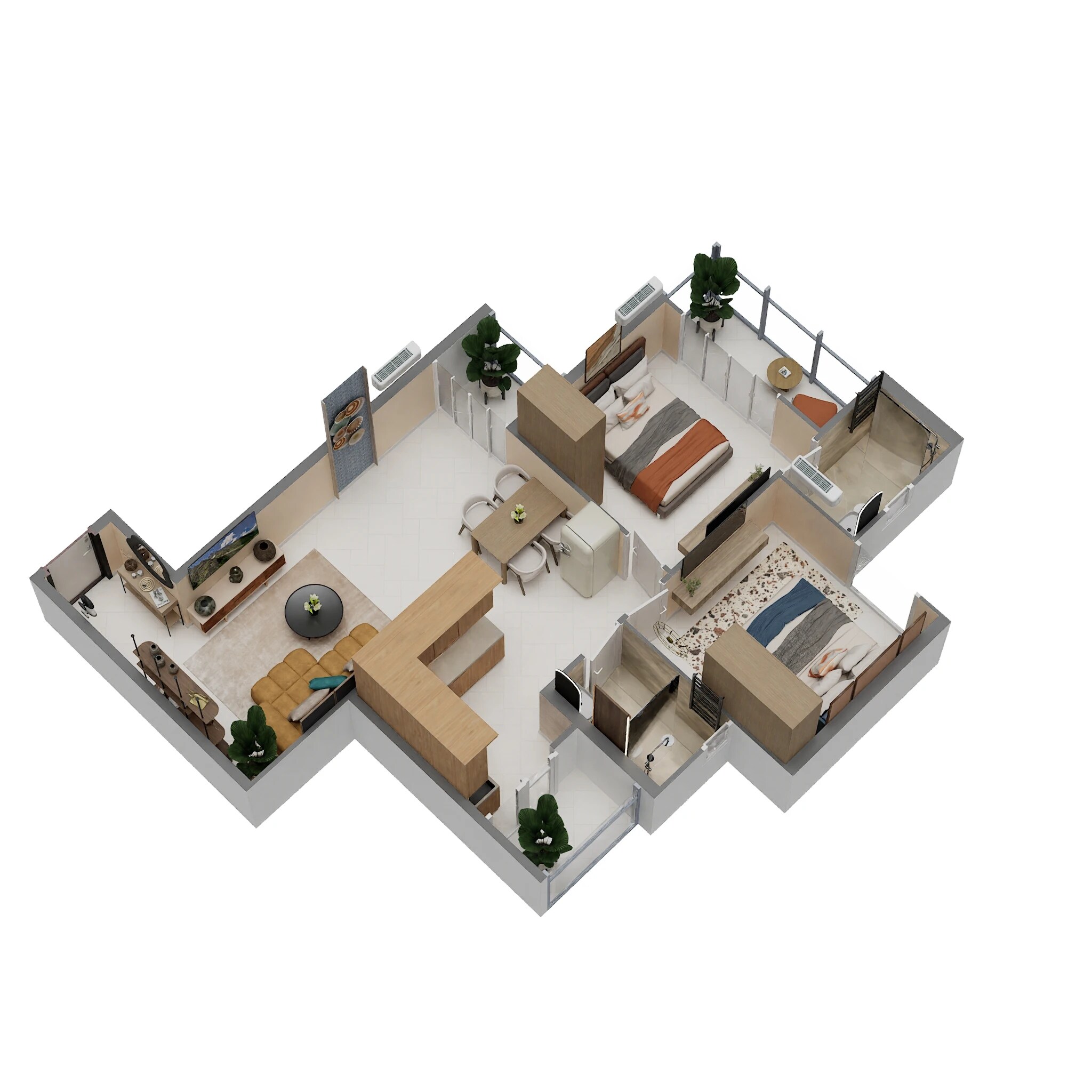 Floor plan of 2 BHK 590 Sq. Ft. Apartment in Signature Global Prime Phase 2, Gurgaon