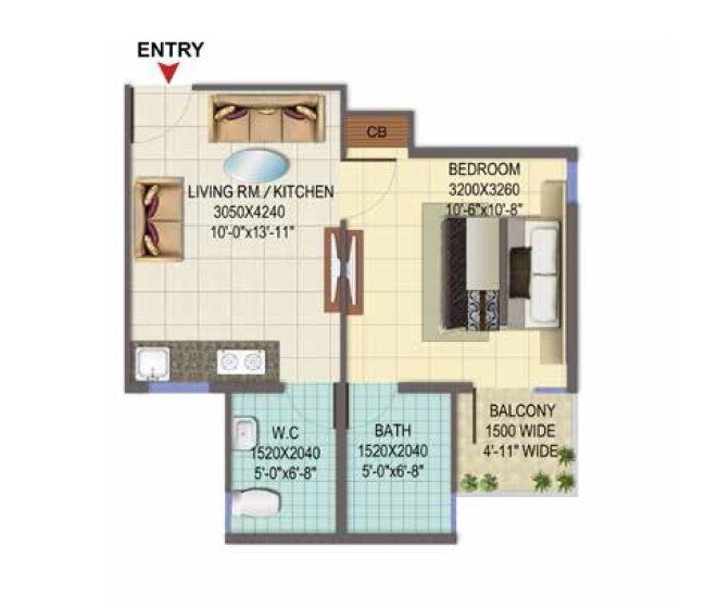 Floor plan of 1 BHK 367 Sq. Ft. Apartment in Signature Global Solera 2, Gurgaon