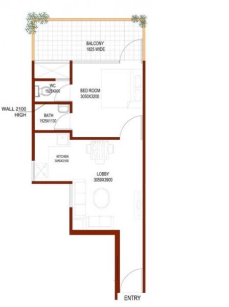 Floor plan of 1 BHK 432 Sq. Ft. Apartment in Signature Global Synera, Gurgaon