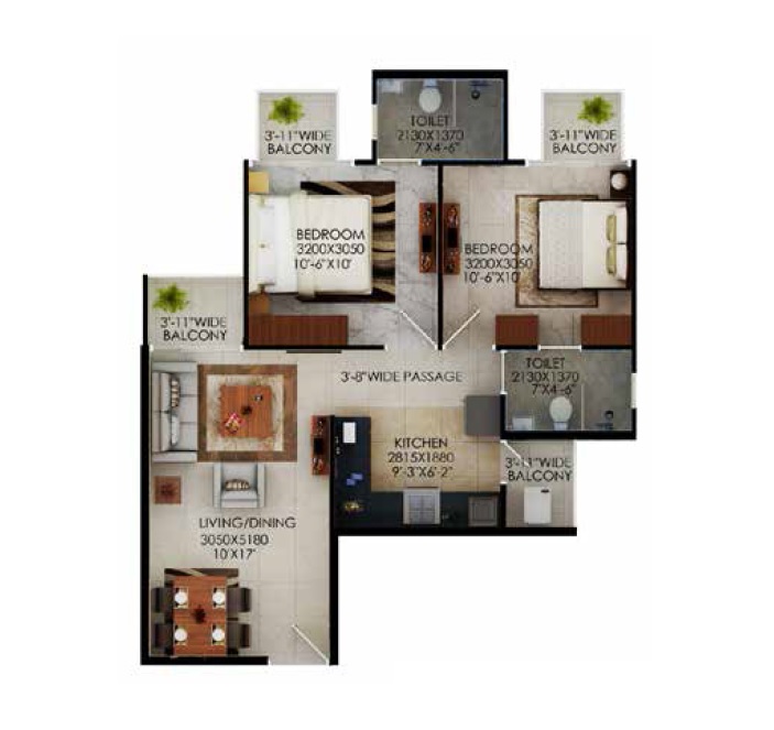 2 BHK 644 Sq. Ft. Apartment in Signature Global The Millennia Phase 1