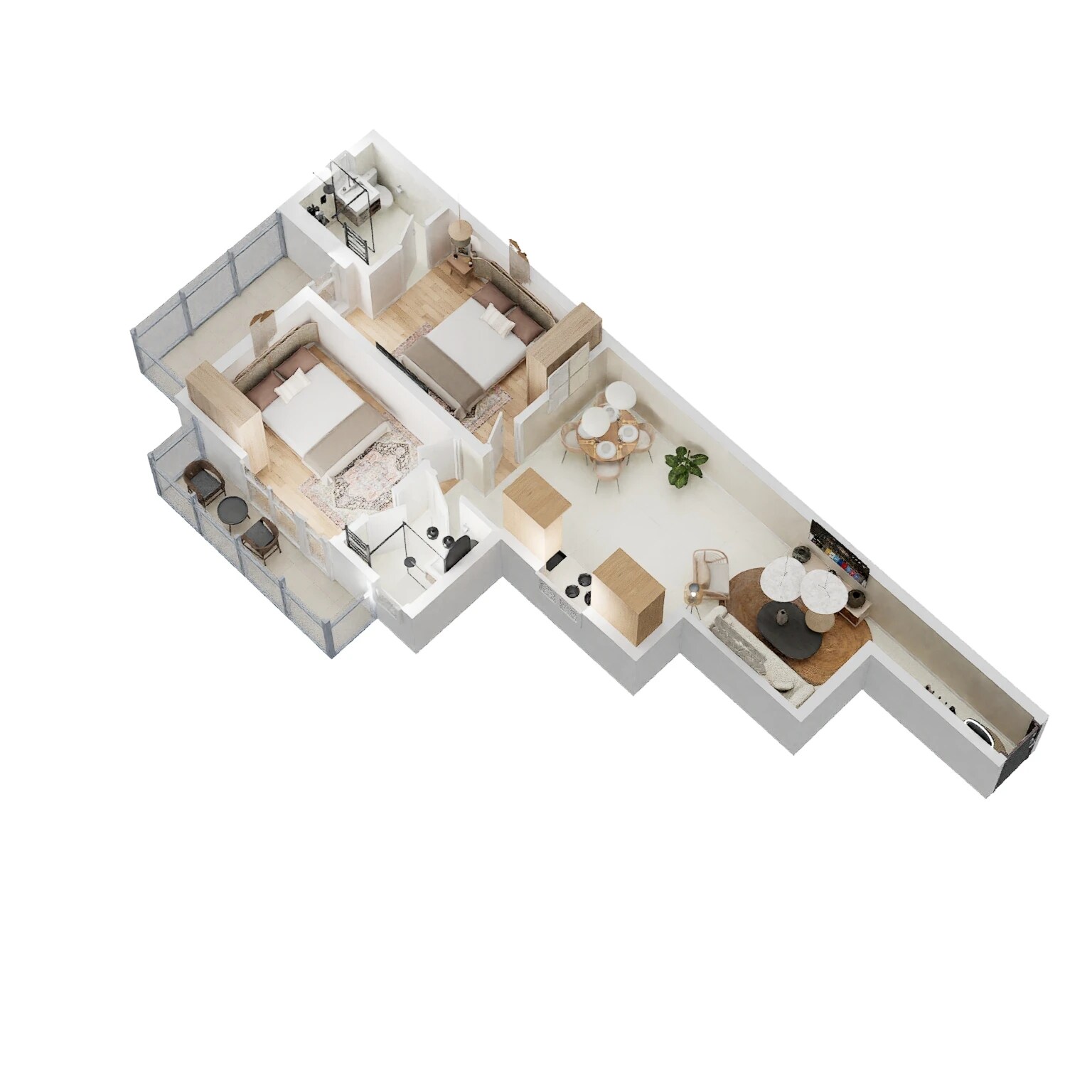 Floor plan of 2 BHK 970 Sq. Ft. Apartment in Signature Global The Roselia, Gurgaon