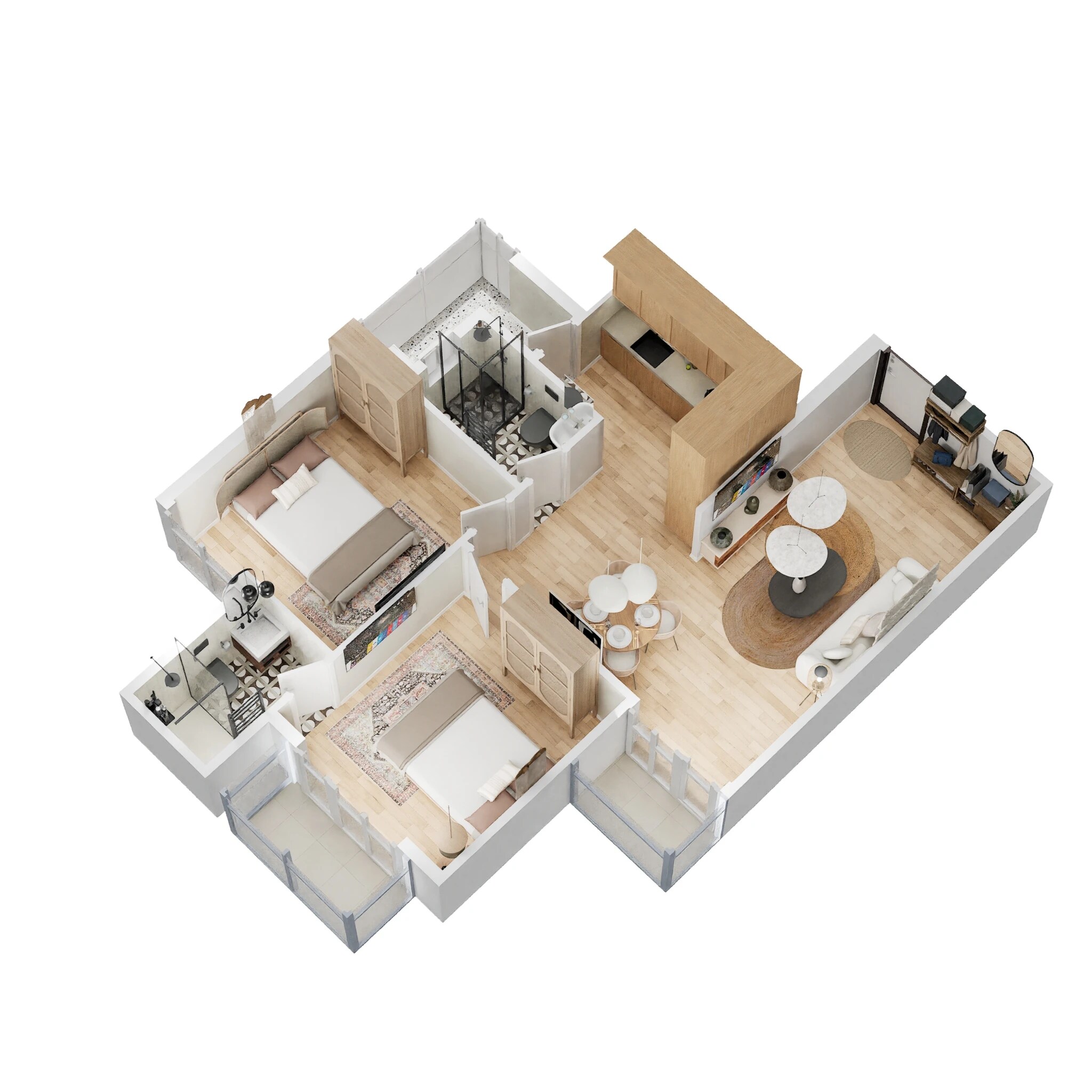 Floor plan of 2 BHK 687 Sq. Ft. Apartment in Signature The Millennia 3, Gurgaon