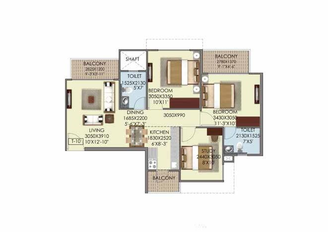 Floor plan of 2 BHK Apartment - 724 sq. ft. in Signature The Serenas, Gurgaon