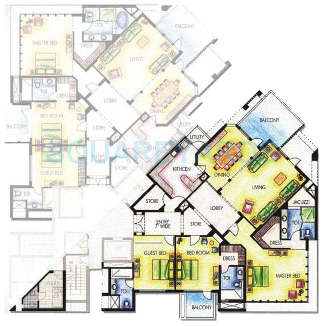 Floor plan of 3 BHK 3100 Sq. Ft. Apartment in Silverglades The Ivy, Gurgaon