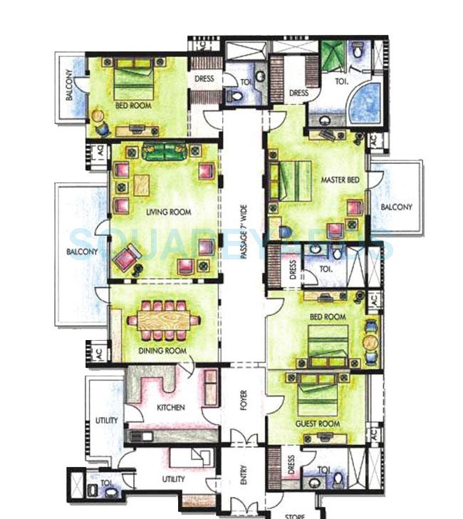 Floor plan of 4 BHK 3400 Sq. Ft. Apartment in Silverglades The Ivy, Gurgaon