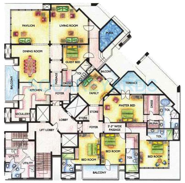 Floor plan of 5 BHK 7800 Sq. Ft. Penthouse in Silverglades The Ivy, Gurgaon