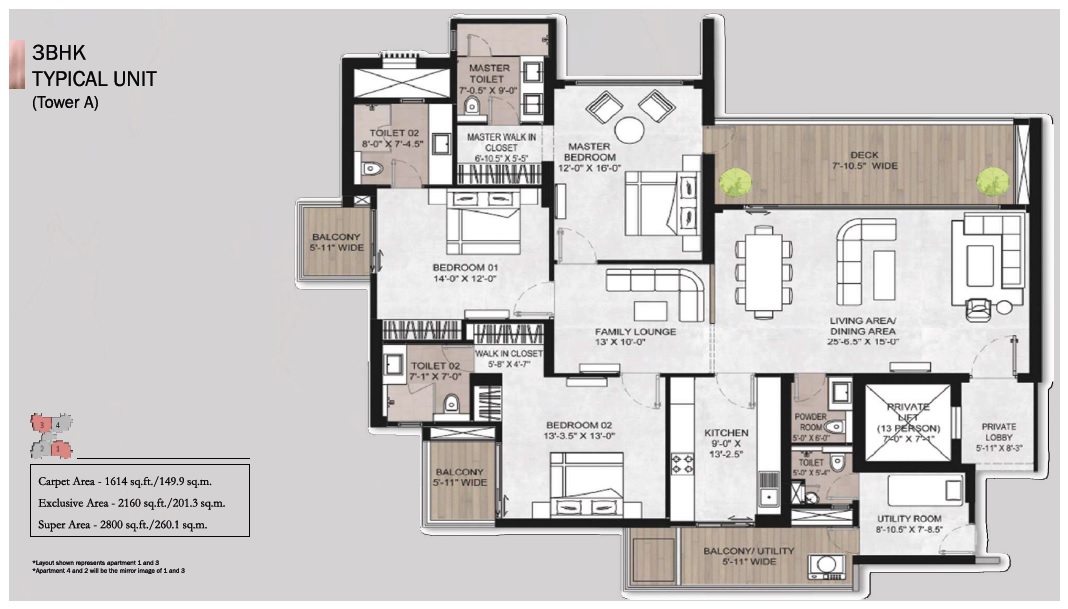 3 BHK 2800 Sq. Ft. Apartment in Silverglades The Legacy