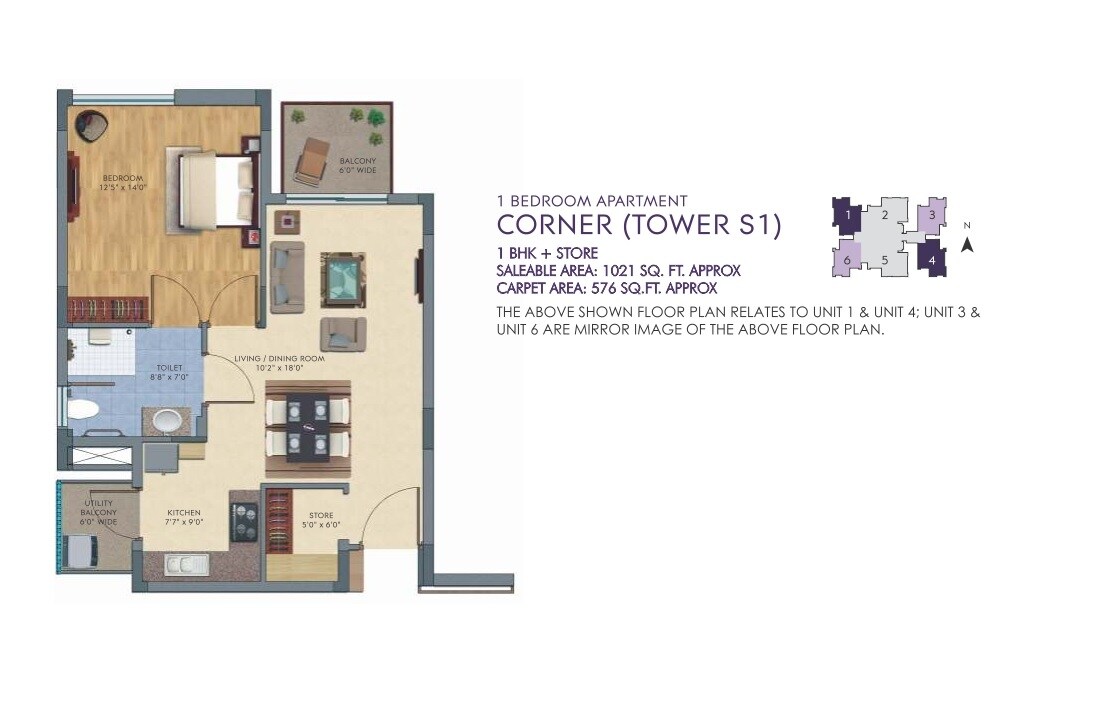 Floor plan of 1 BHK 1021 Sq. Ft. Apartment in Silverglades The Melia First Citizen, Gurgaon