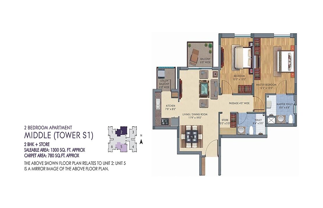 Floor plan of 2 BHK 1300 Sq. Ft. Apartment in Silverglades The Melia First Citizen, Gurgaon