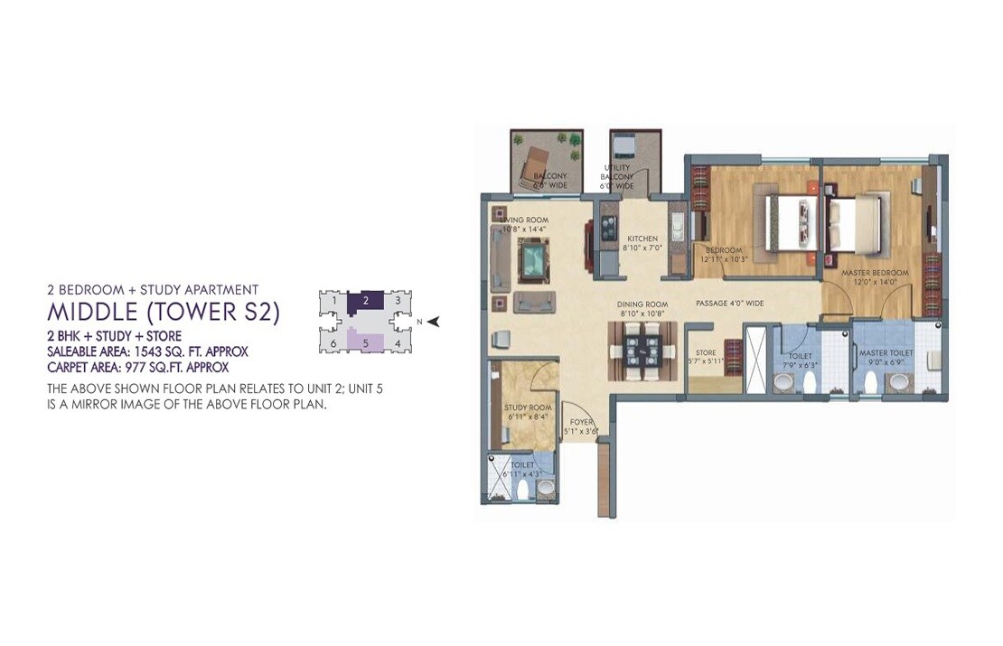 Floor plan of 2 BHK 1543 Sq. Ft. Apartment in Silverglades The Melia First Citizen, Gurgaon