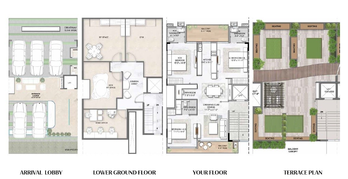 Floor plan of 3 BHK 1423 Sq. Ft. Ind Floor in Smart World Gems, Gurgaon