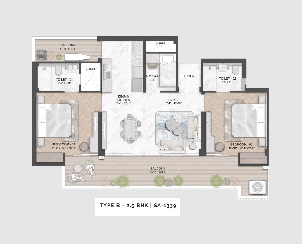 2 BHK 1339 Sq. Ft. Apartment