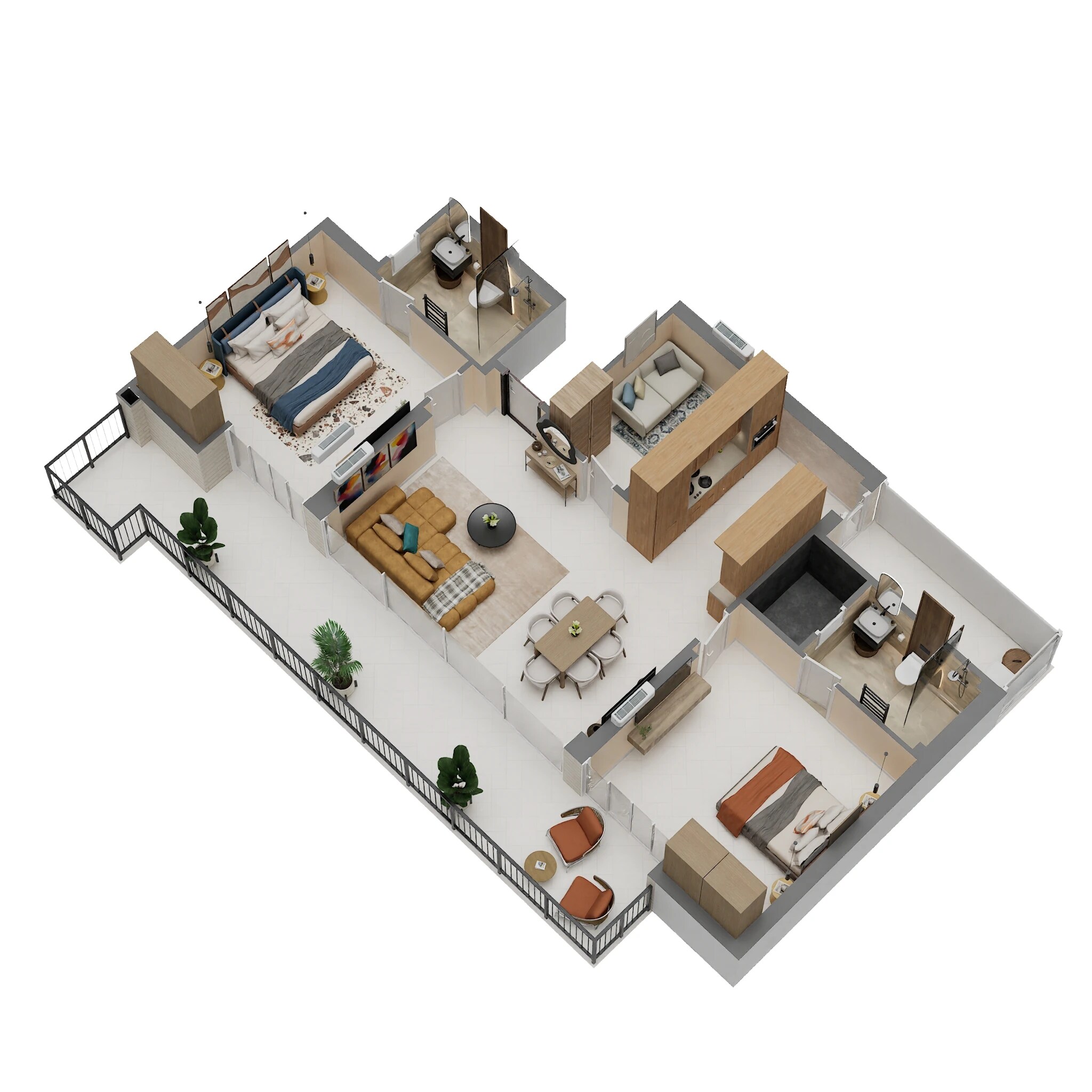 Floor plan of 2 BHK 1360 Sq. Ft. Apartment in Smart World Natures Court, Gurgaon