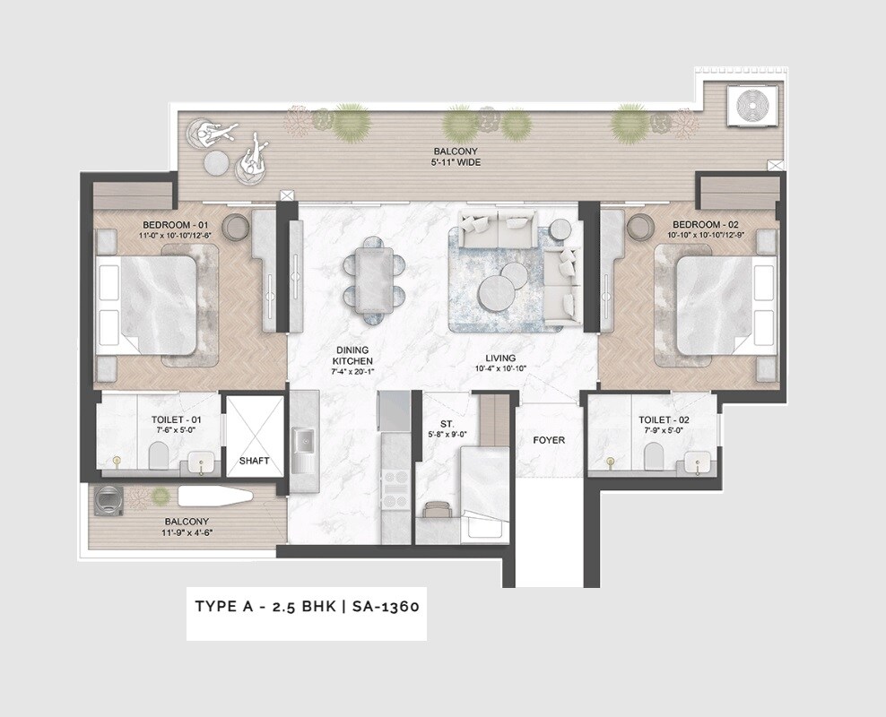 2 BHK 1360 Sq. Ft. Apartment