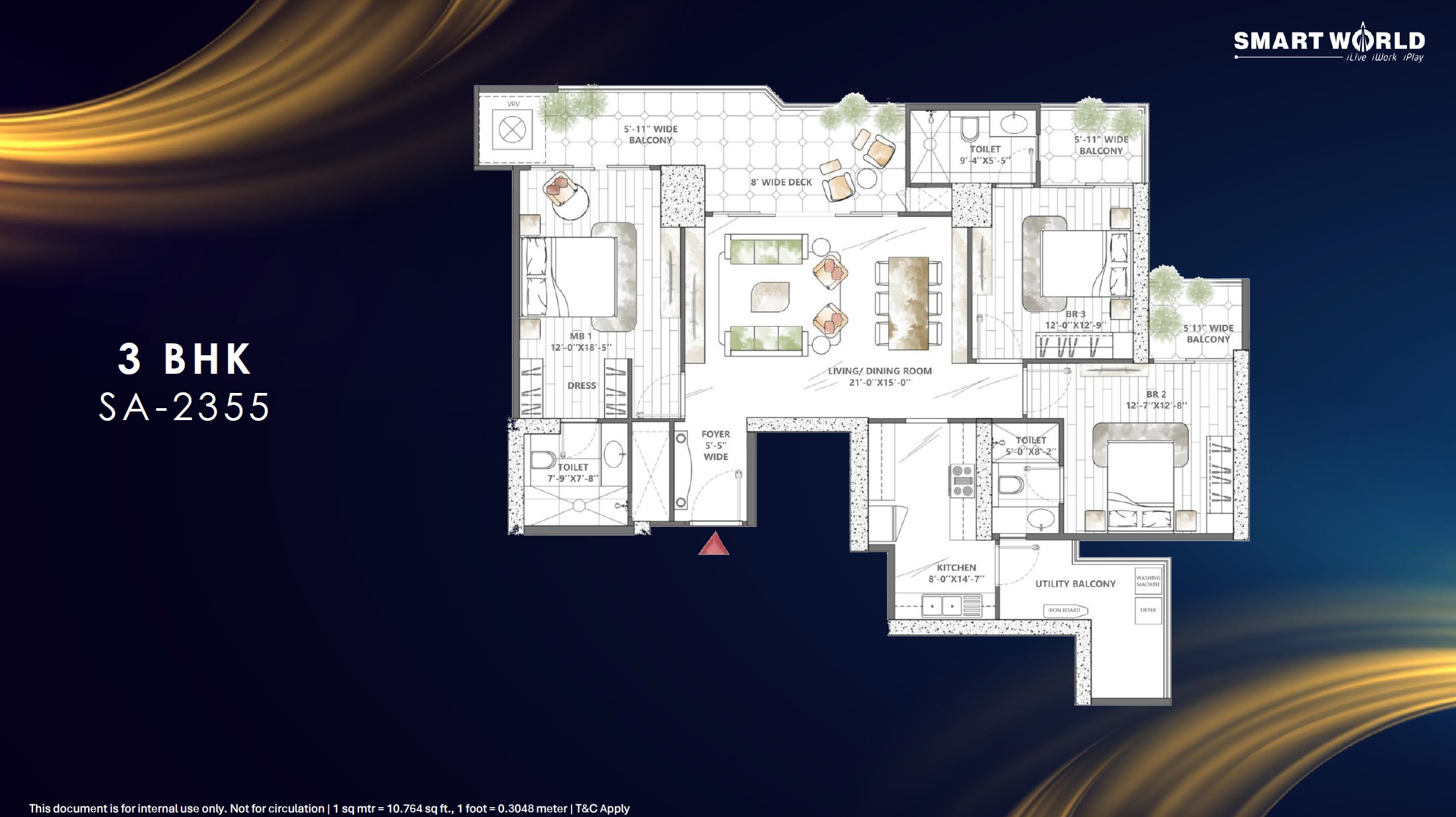 Smart World Sky Arc 3 BHK Layout