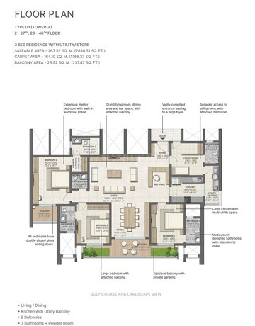  3 BHK Apartment at Sobha Aranya, Sector 80 – for Rent