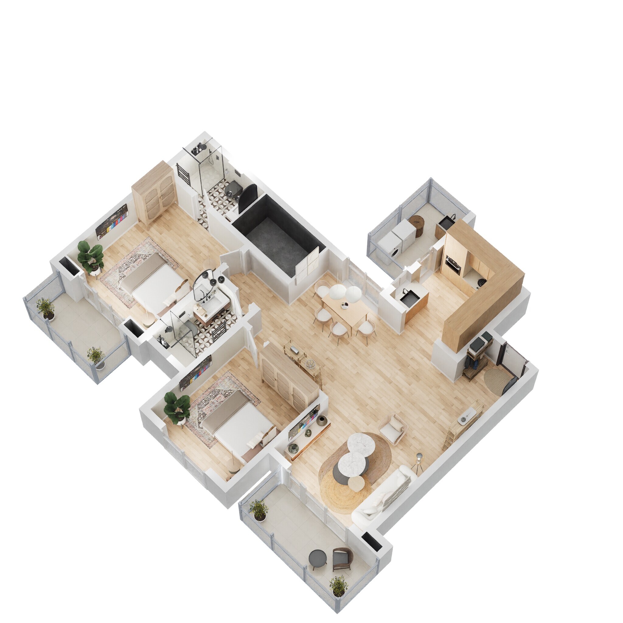 Floor plan of 2 BHK 1381 Sq. Ft. Apartment in Sobha City Chintels Metropolis, Gurgaon