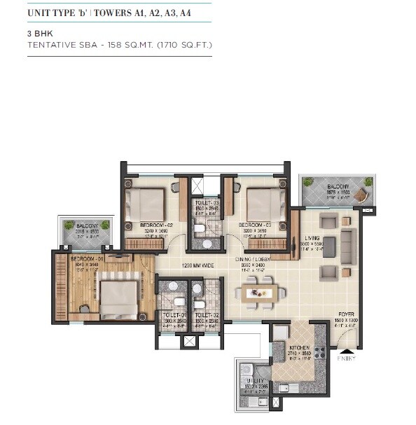  3 BHK Apartment at Sobha City Gurgaon, Sector 108 – for Rent