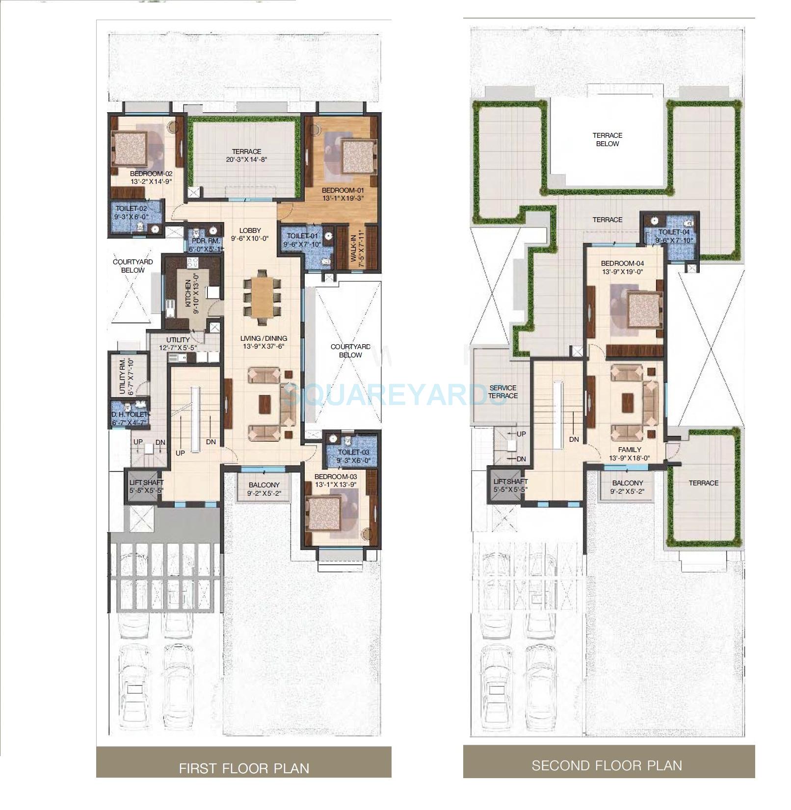 Floor plan of 4 BHK 4509 Sq. Ft. Villa in Sobha International City Phase 1, Gurgaon