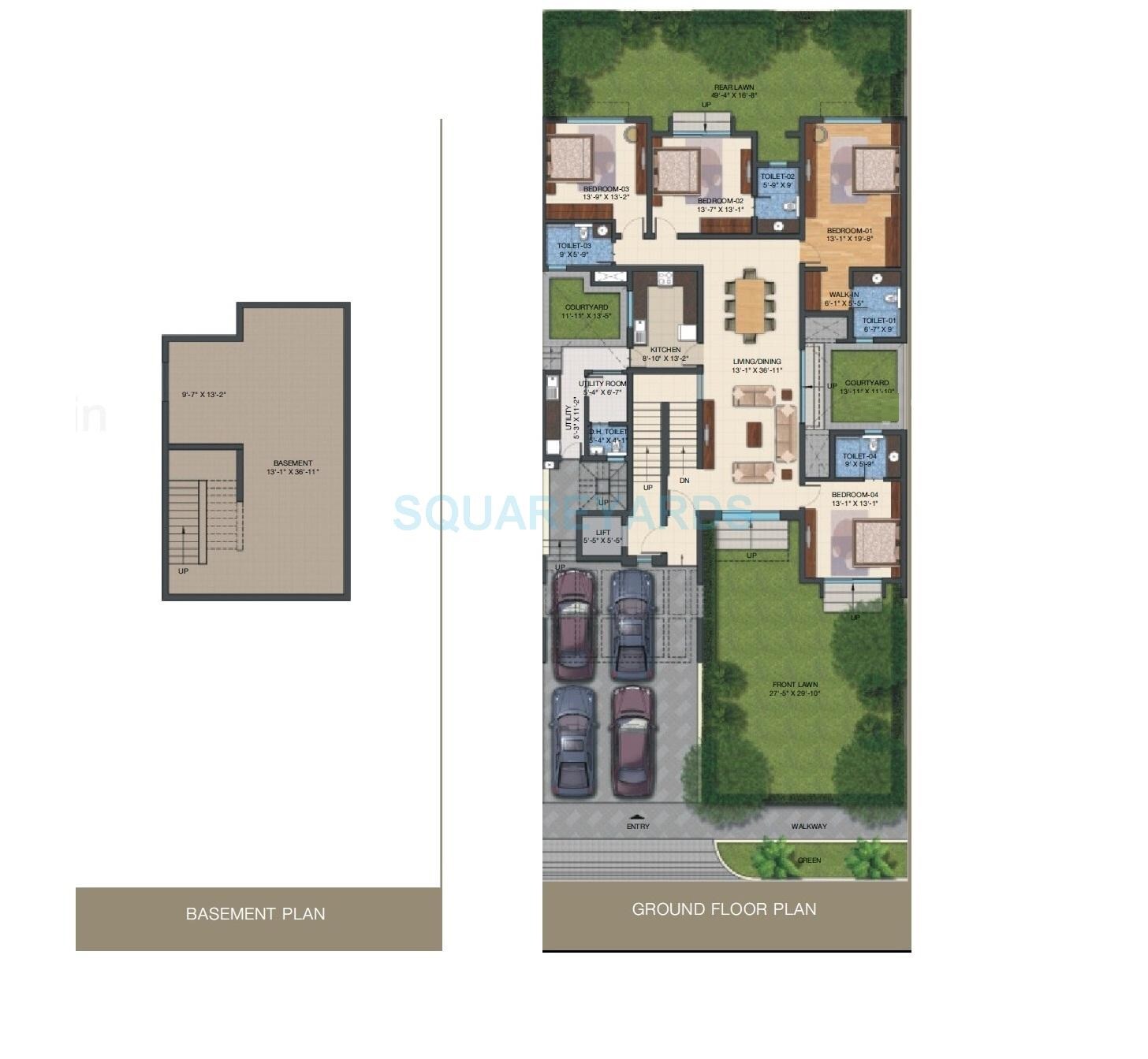 Floor plan of 4 BHK 3493 Sq. Ft. Villa in Sobha International City Phase 2, Gurgaon