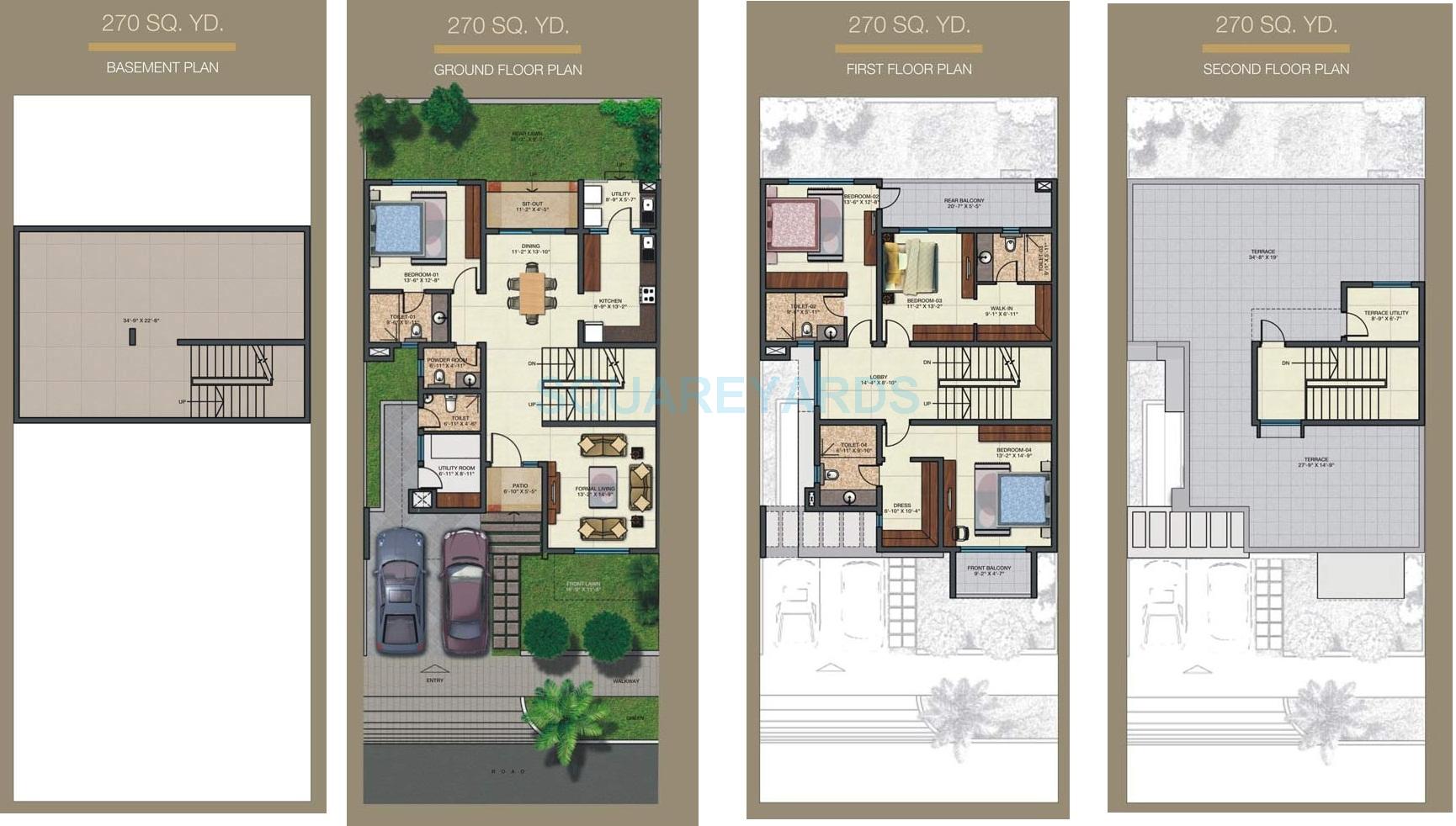 Floor plan of 4 BHK 4018 Sq. Ft. Villa in Sobha International City Phase 1, Gurgaon