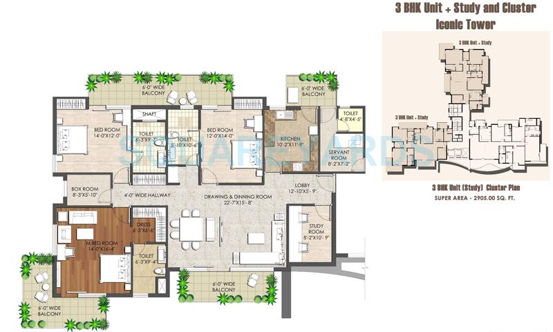 Floor plan of 3 BHK 2905 Sq. Ft. Apartment in Spaze Kalistaa, Gurgaon