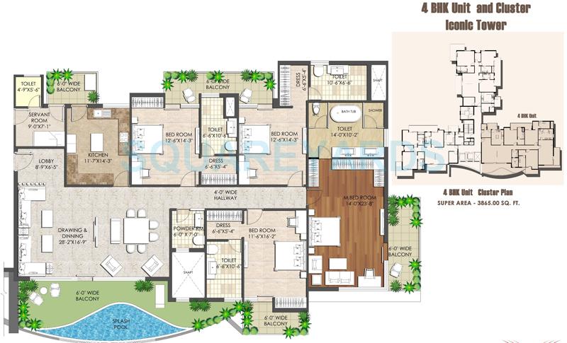 Floor plan of 4 BHK 3865 Sq. Ft. Apartment in Spaze Kalistaa, Gurgaon