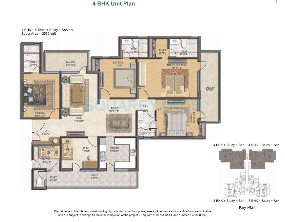 Floor plan of 4 BHK 2532 Sq. Ft. Apartment in Spaze Privvy The Address, Gurgaon