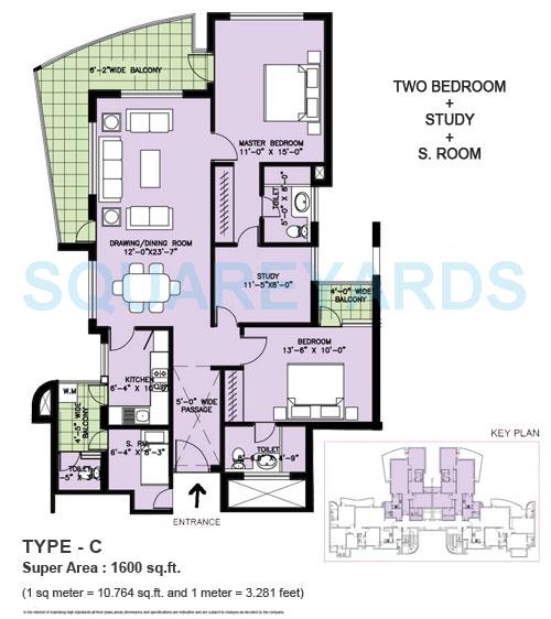 Floor plan of 2 BHK 1600 Sq. Ft. Apartment in Spaze Privy, Gurgaon