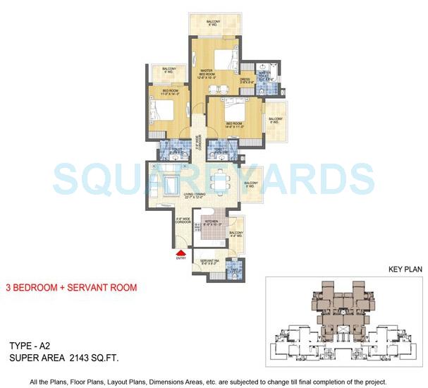 Floor plan of 3 BHK 2143 Sq. Ft. Apartment in Spaze Privy, Gurgaon
