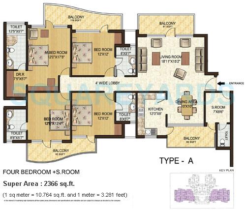 Floor plan of 4 BHK 2366 Sq. Ft. Apartment in Spaze Privy, Gurgaon