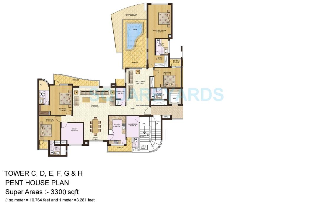 Floor plan of 4 BHK 3300 Sq. Ft. Penthouse in Spaze Privy, Gurgaon
